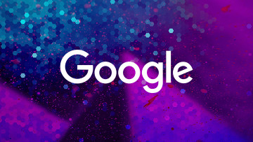 White Google logo on a purple and blue background