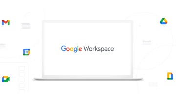 Photo of Google Workspace logo on a white laptop