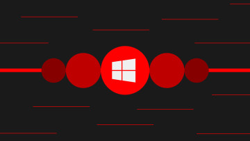 Windows logo against red circular shapes and a dark background