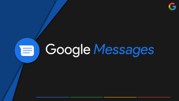 Google Messages logo against a black and blue background