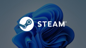 Steam Logo on the Windows 11 stock wallpaper background