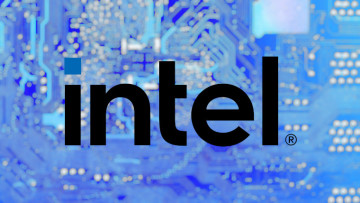 The Intel logo on a semiconductor