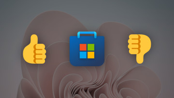 The Microsoft Store logo with thumbs up and down