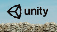 Unity logo on a blue background with wads of cash beneath it