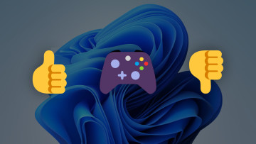 An illustration showing a gamepad icon with thumbs down and up emojis