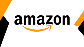 The Amazon logo with a white yellow and black background