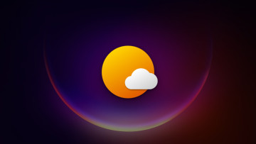 A Microsoft Weather logo with a stock Windows 11 wallpaper in the background