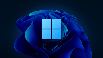 A Windows 11 logo with a bloom-like background wallpaper