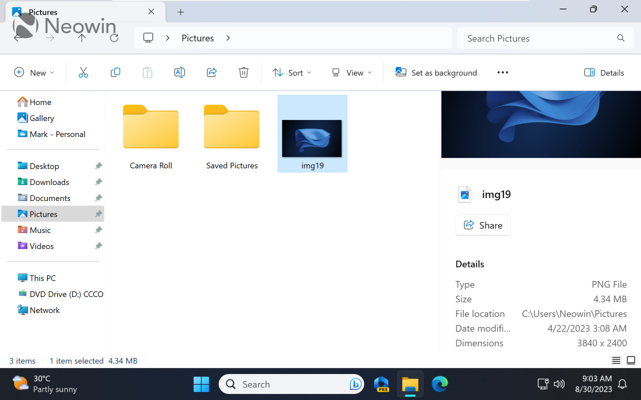 A screenshot of Windows 11s File Explorer with the updated Details pane