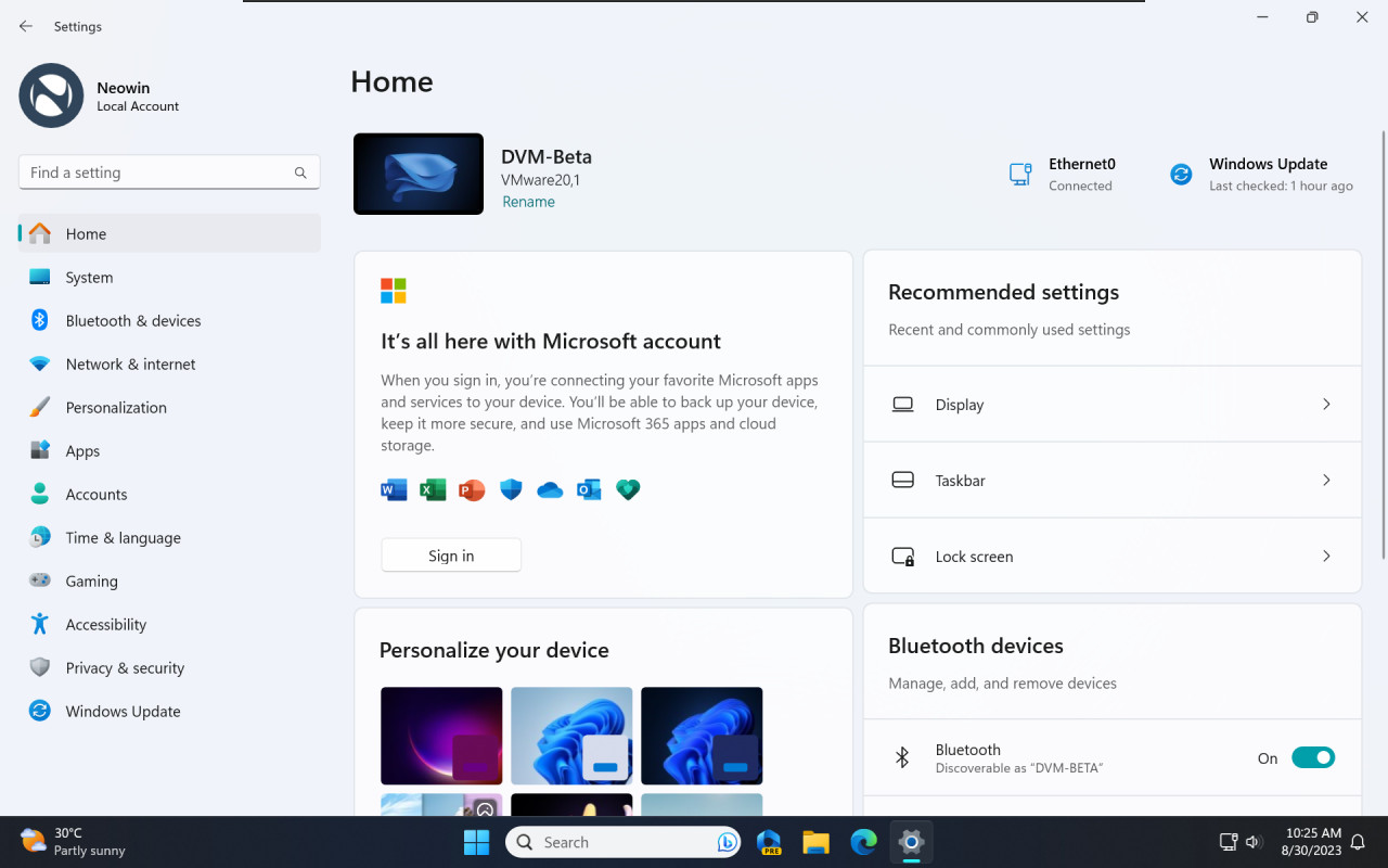 A screenshot of the Home page in the Settings app in Windows 11