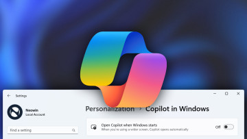 A screenshot of the Settings app with a big Copilot logo