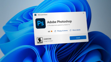 A screenshot of the Microsoft Store UI prompting to install Adobe Photoshop on Windows 11