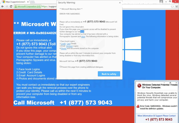 Fake Windows support ads