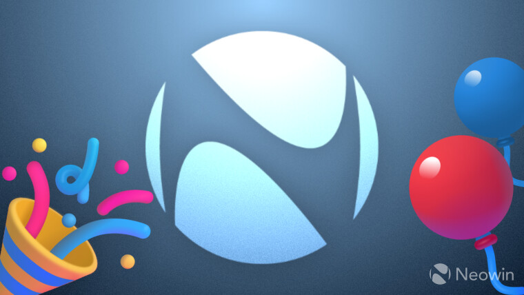 A Neowin logo with baloons