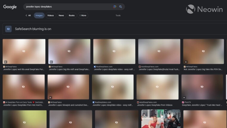 Google search results for deepfake pornography