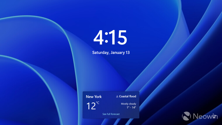 Windows 11s lock screen with a weather widget